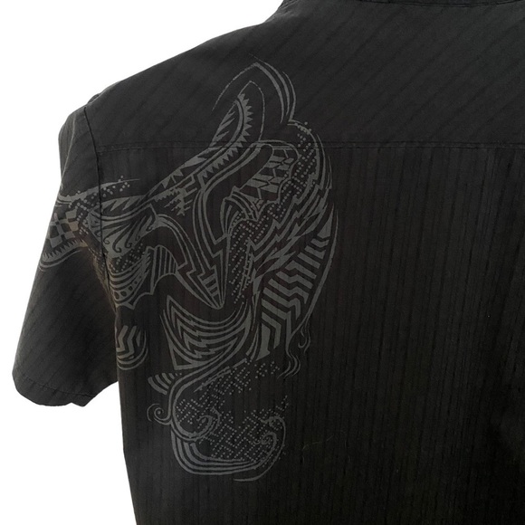 FOX Skate Black Striped Short Sleeve Collared Shirt Men M Medium - Picture 4 of 8